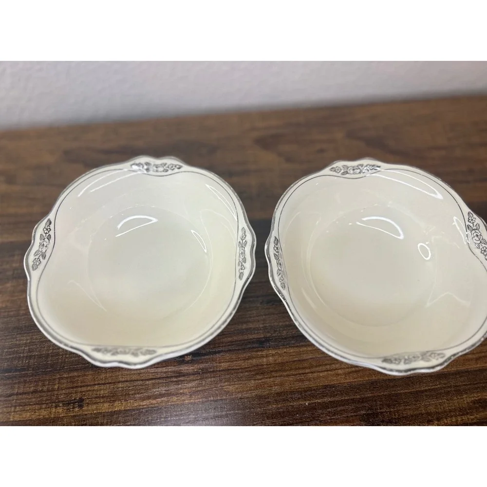 Homer Laughlin Virginia Rose Cream Bowls Set of 2 Scalloped Rim‎ Floral Detail